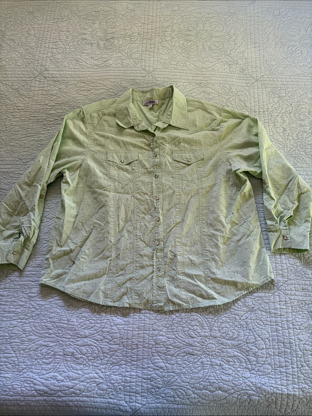 Back in the Saddle Women's Light Green Eyelet Button-Down Shirt